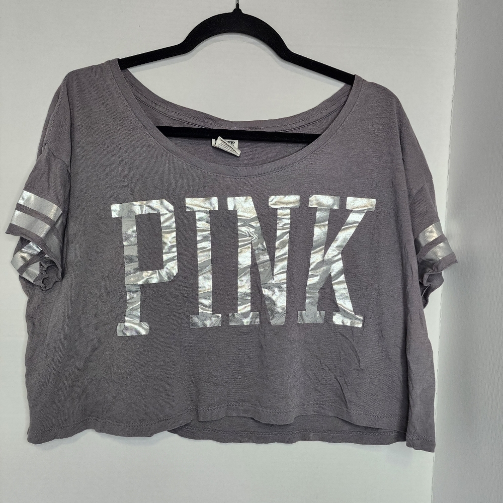 Gray PINK Cropped T-Shirt